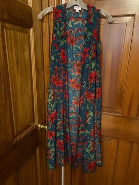 LuLaRoe Teal Cape with Red and Green Floral Print